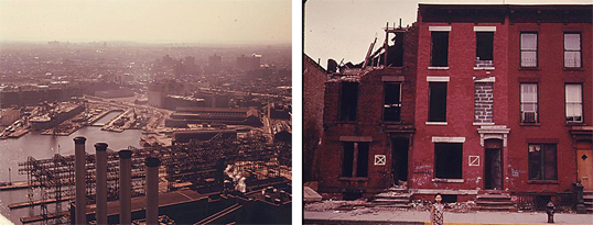 (left) Brooklyn, New York, Shipyards (right) A Building Partially Destroyed by Fire Near Lynch Park, Brooklyn c.1974 | images courtesy of the National Archives and Records Administration