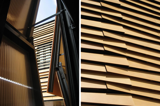 Operable facade of the Community Rowing Boathouse by Anmahian Winton Architects. Photographs courtesy of the architects.