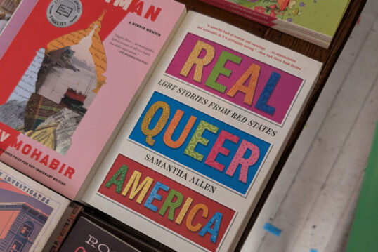 Books on a table in a bookstore